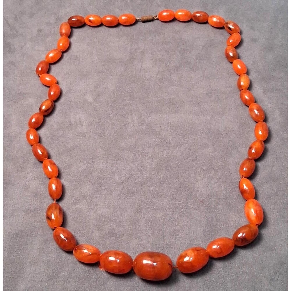 Vintage Faux Amber Necklace Plastic Graduated Beads